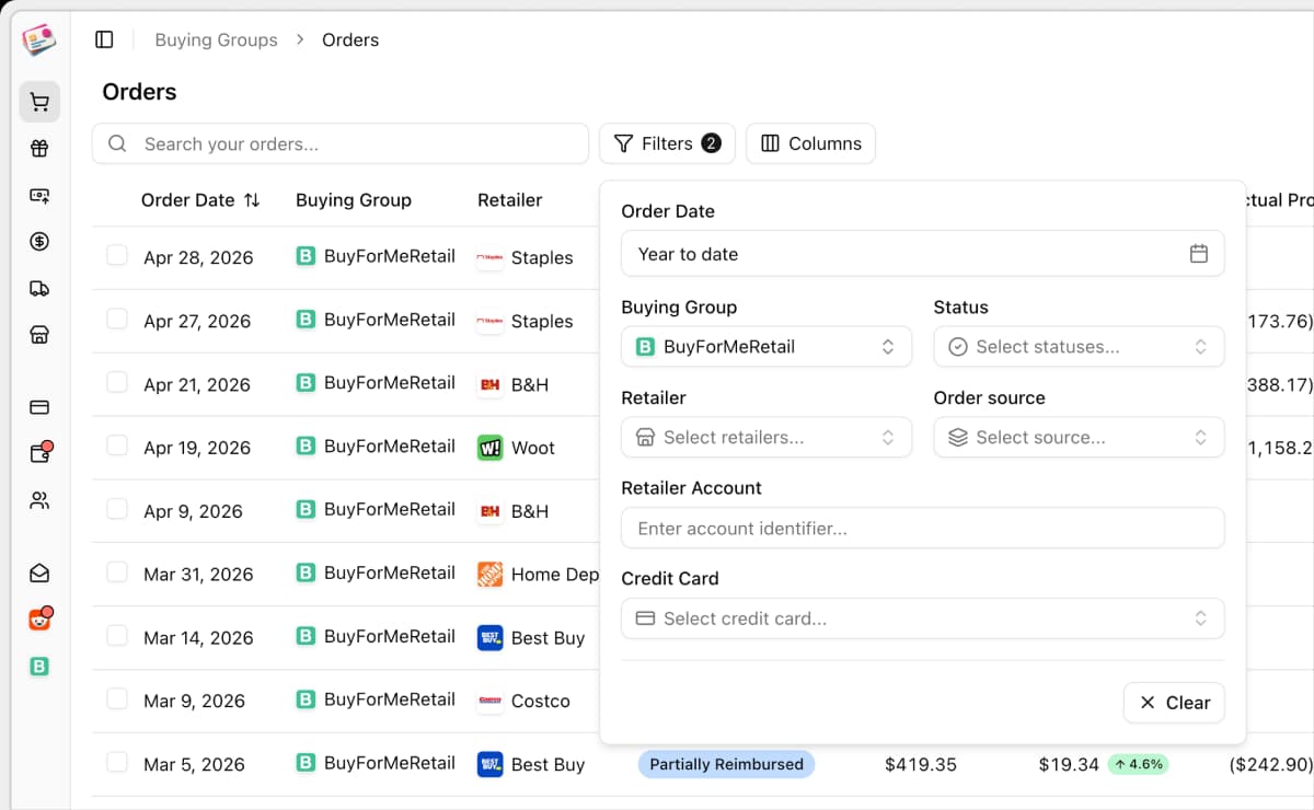 Reporting search and filters in Churning Tracker