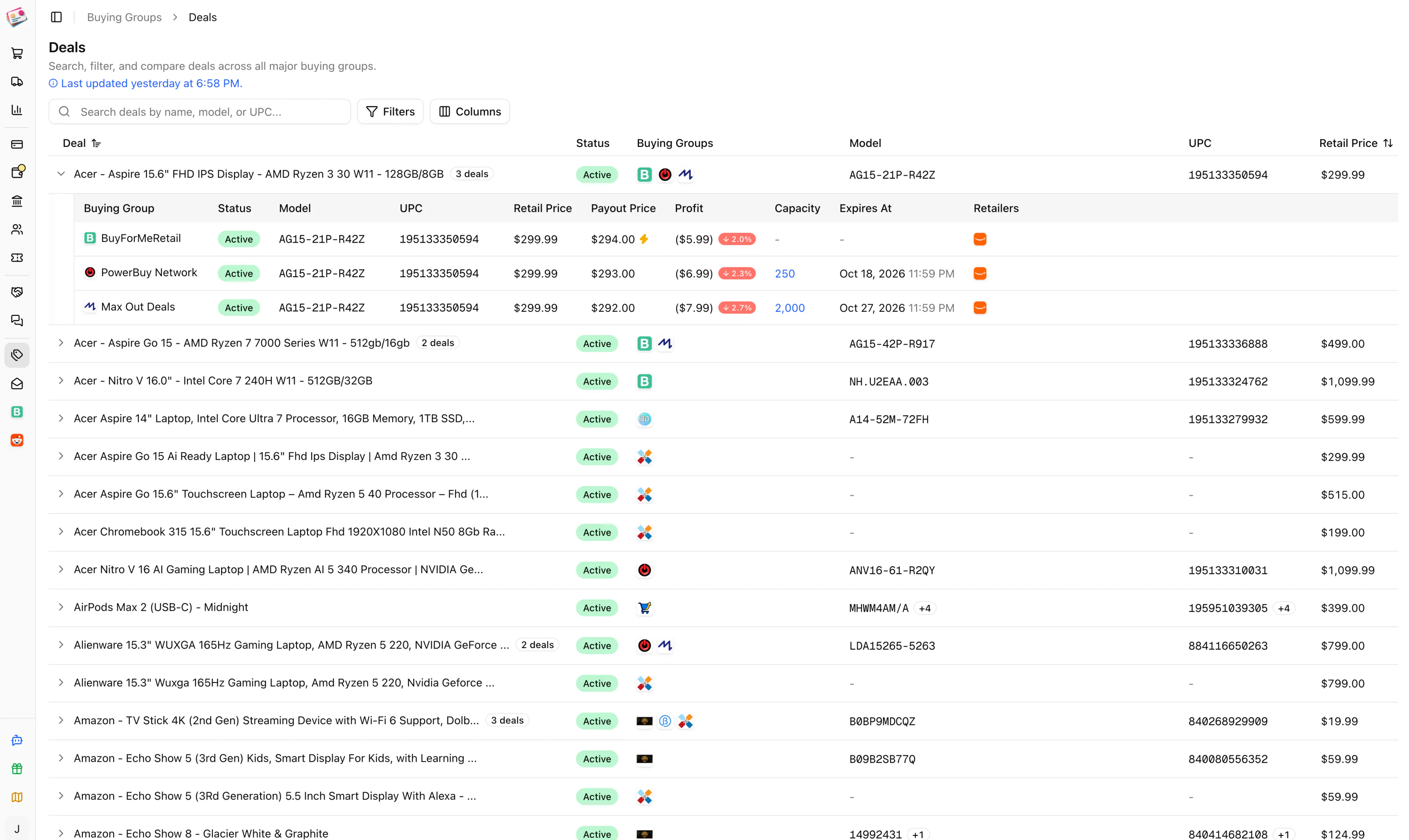 Buying group deal aggregation in Churning Tracker