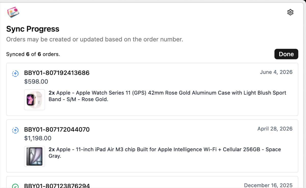 Churning Tracker Chrome extension importing retailer orders