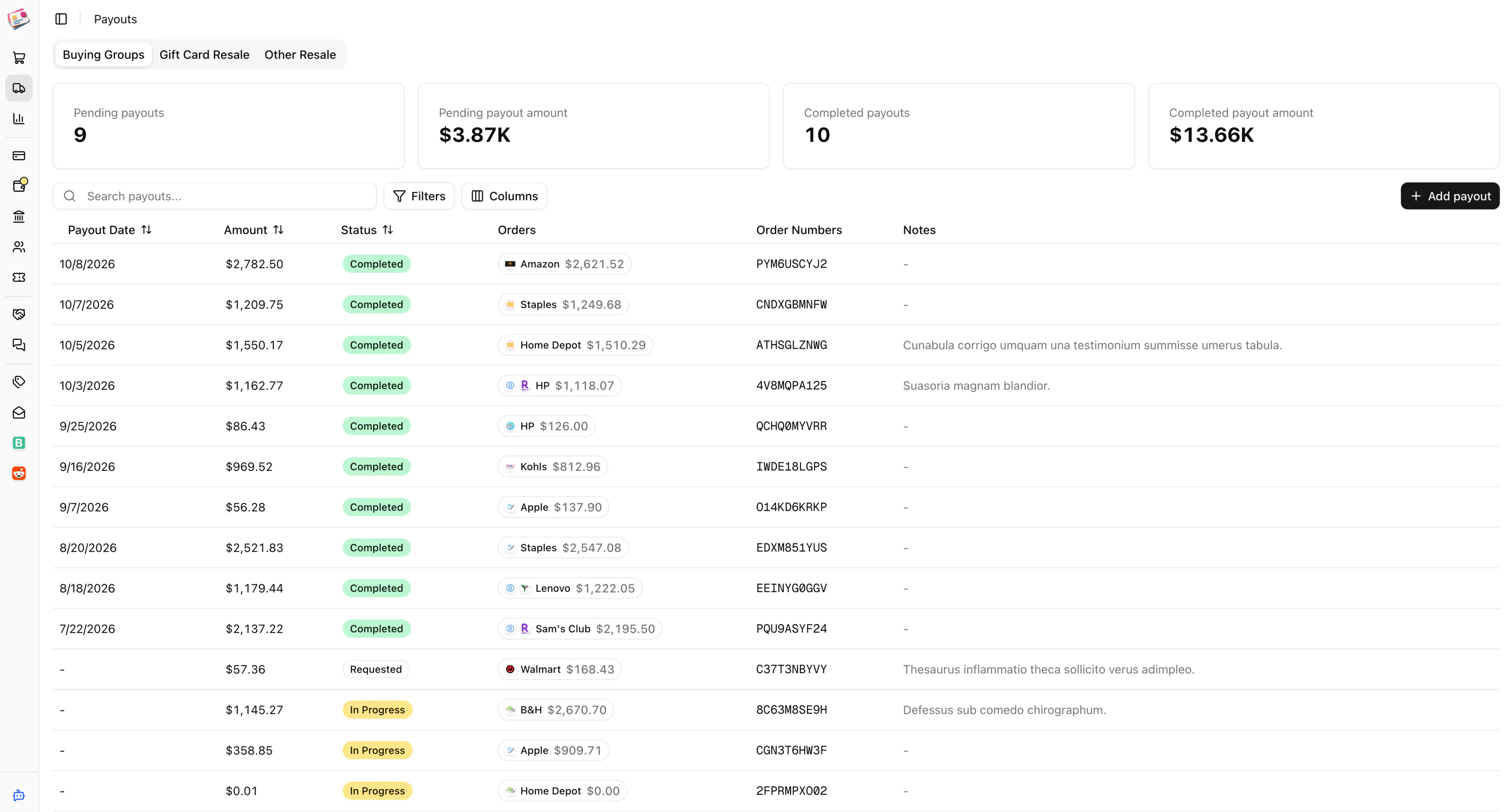 Line-item payout reconciliation in Churning Tracker